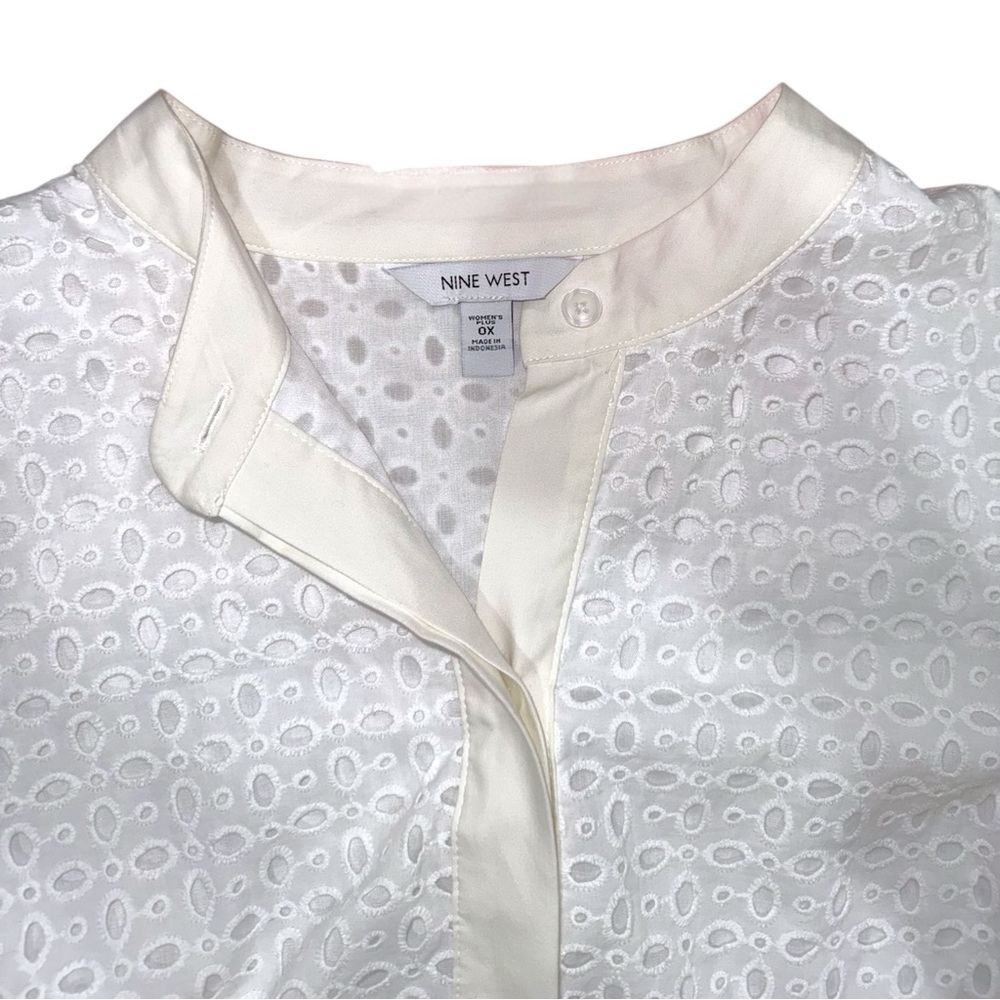 NWT Nine West Plus 0X / XXL Eyelet Fit & Flare Puff Sleeve White Ivory Dress - Picture 3 of 7